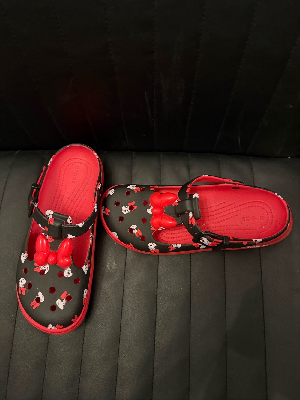 Women Red Minnie Mouse Croc Slip-Ons